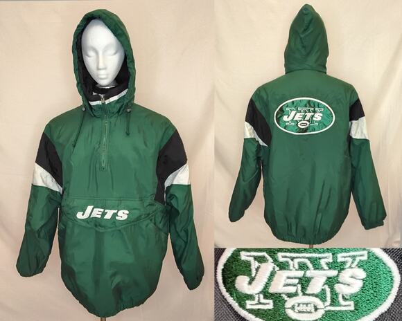 NFL Other - Vintage 90's NFL New York Jets Jacket Men's L 1/2 Zip Hooded Football #Z5805